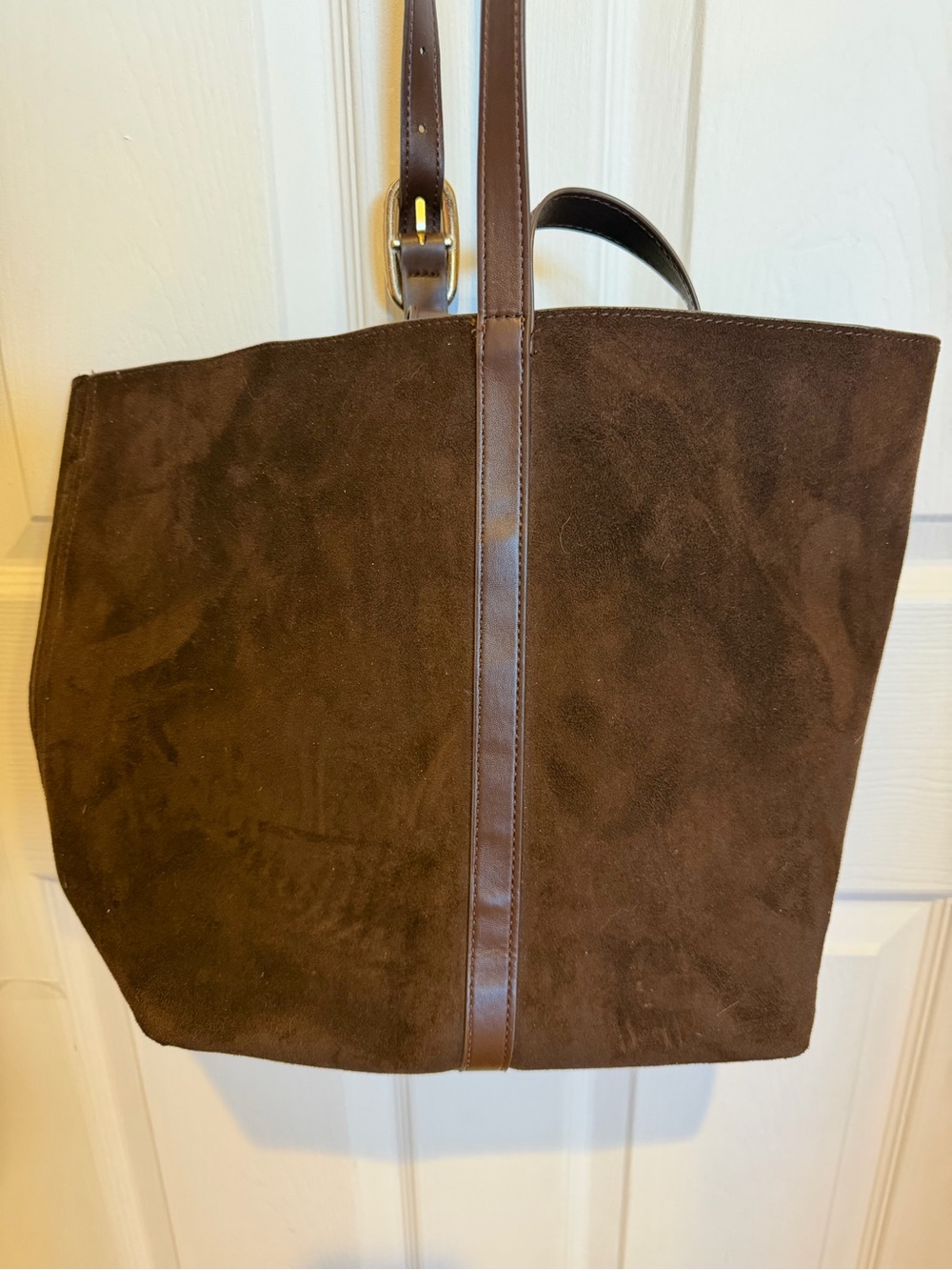 Old Navy Dark Brown Suede Tote with Leather Trim